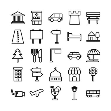 Web sitesi, mobil uygulama, sunum, sosyal medya için şehir simgesi belirleme vektör hattı. Kullanıcı arayüzü ve kullanıcı deneyimi için uygun.