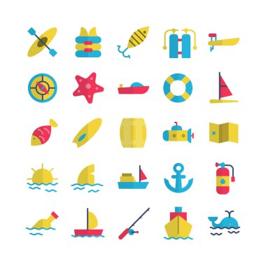 Web sitesi, mobil uygulama, sunum, sosyal medya için deniz simgesi belirleme vektörü düzlüğü. Kullanıcı arayüzü ve kullanıcı deneyimi için uygun.