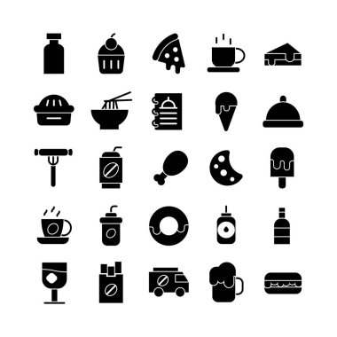 Fast Food simgesi web sitesi, mobil uygulama, sunum, sosyal medya için katı vektör seti. Kullanıcı arayüzü ve kullanıcı deneyimi için uygun.