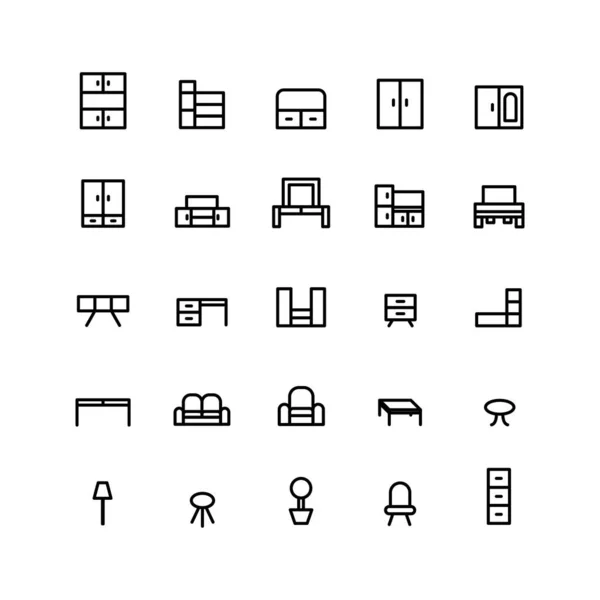 Möbelsymbole Setzen Vektorlinie Für Website Mobile App Präsentation Soziale Medien — Stockvektor