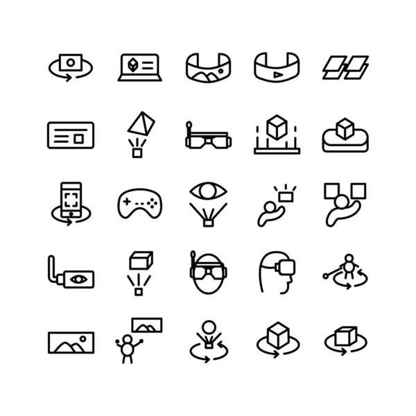 Virtual Reality Icon Set Vector Line Website Mobile App Presentation — Vector de stock