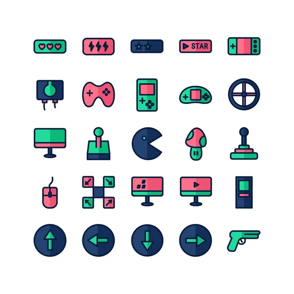 Juego Video Icono Conjunto Vector Línea Plana Para Sitio Web — Vector de stock