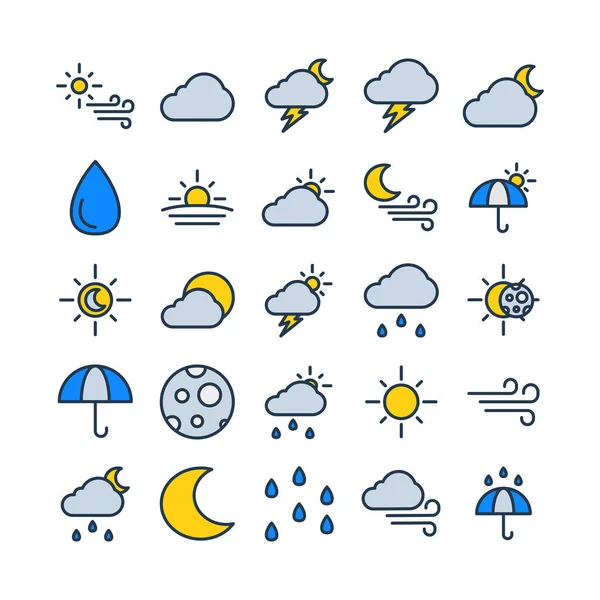 Weather Icon Set Vector Flat Line Website Mobile App Presentation — Stock Vector