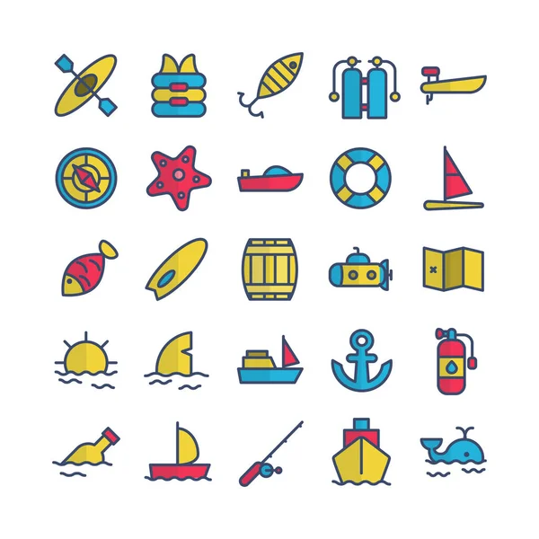 Nautical Icon Set Vector Flat Line Website Mobile App Presentation — Stock Vector