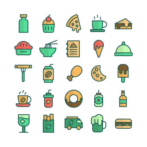 Fast Food Icon Set Vector Flat Line Website Mobile App — Stock Vector