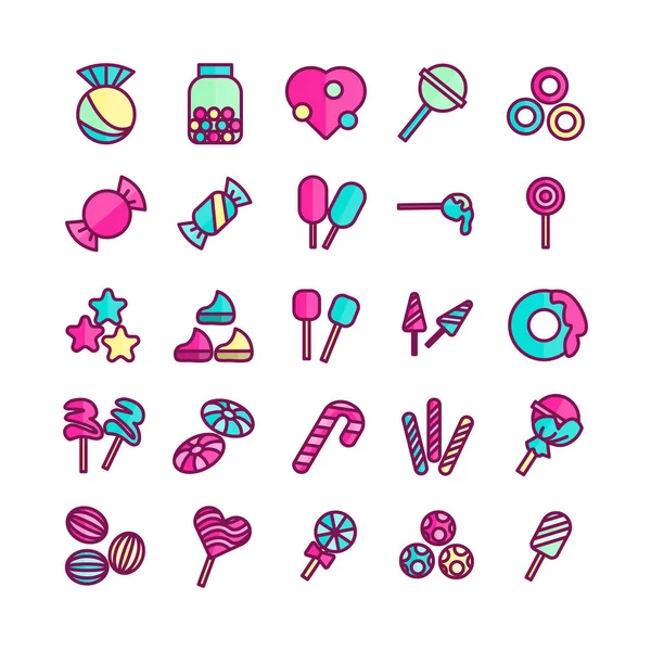 Candy Icon Set Vector Flat Line Website Mobile App Presentation — стоковый вектор