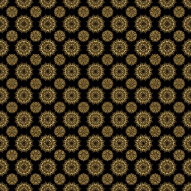 Kusursuz desenli altın elementler, bukleler ve siyah bir arka planda süslemeler. Vektör doğulu arabesk biçimi.