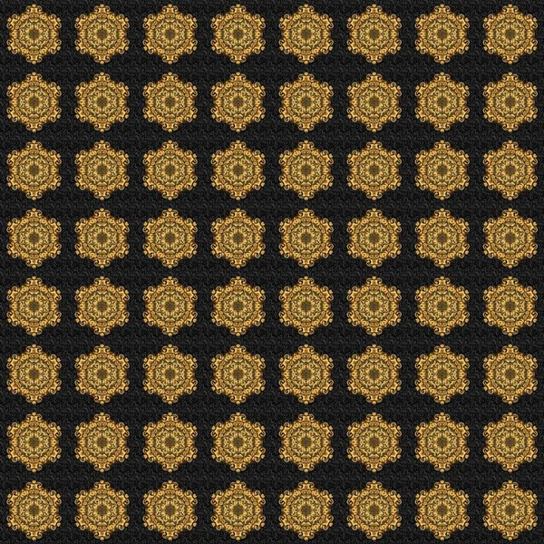 Golden Mandala Svart Bakgrund Mandalastil Vektorillustration Rik Etnisk Randig Sömlös — Stock vektor