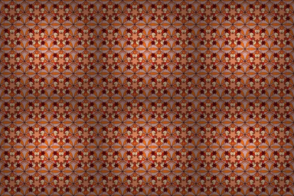 Raster Illustration Nahtloses Muster Stilisierter Blümchen Den Farben Rot Orange — Stockfoto
