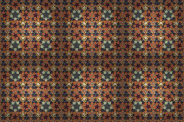 Davetiye şablonu için soyut rasterin turuncu, kahverengi ve mavi renklerde dikişsiz deseni.