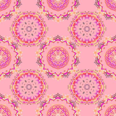 Lüks renkli, yıldızlı, pürüzsüz desen. Çok renkli dekorasyonlar. Kusursuz bir arka plan. Tarafsız bir arkaplanda yıldız deseni, çok renkli eski süs.