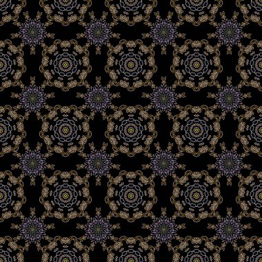 Barok damaske, çok renkli, dikdörtgen desenli arka plan. Antik ortaçağ barok çiçekli duvar kağıdı soyut çiçekler ve süsler. Barok süsü. Barok biçiminde Damask deseni.