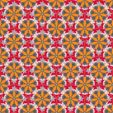 Ellerin pürüzsüz deseni kırmızı, gri ve turuncu renkte pek çok küçük çiçek çizdi..