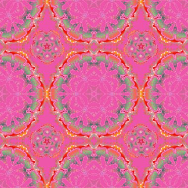 Vektörsüz damaske deseni, klasik duvar kağıdı, arka plan. Turuncu, gri ve pembe renklerde süslü konuşmalar..