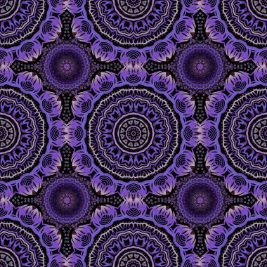Vektör doğu tarzı arabesk. Mor ve mor elementler, bukleler ve süsler ile kusursuz desen.