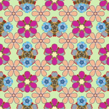 Güzel vektör arkaplanı. Geometrik yaprak süsü. Grafiksel modern model. Mavi, bej ve morumsu renklerde kusursuz soyut çiçek deseni..