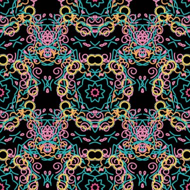 Rüzgâr fırtınası. Siyah arkaplandaki kar dokusu kalıbını üfle. Mavi, pembe ve sarı kar taneli soyut kar fırtınası. Kış havası. Kar taneleriyle kusursuz desen. Kış ruh hali geçmişi.