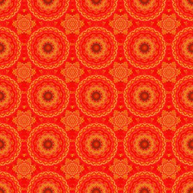 Doğulu, çiçekli bir süs. Halılar, tekstil, duvar kağıtları ve herhangi bir yüzey için şablonlar. Kırmızı ve turuncu süslemenin kusursuz deseni.