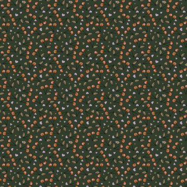 El çizimi pürüzsüz desen. Vektör kirazlı çiçek kartı. Çiçek arkaplanı. Eski kiraz desenli. Soyut kahverengi, gri ve yeşil kiraz çizimi.