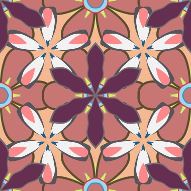 Raster çiçek deseni. Gri, pembe ve mor renklerde renksiz çiçekler..