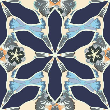 Etnik havlu, kına tarzı. Vektör Kızılderili Çiçek Paisley patten. Tebrik etmek ya da kartvizit, fon, kumaş ya da tekstil için kullanılabilir. Gri, mor ve bej renklerde kusursuz bir süs..