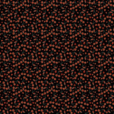 Soyut kiraz, botanik doğal kırmızı ve kahverengi dikişsiz kiraz desenli suluboya çiçek vektör düğün davetiyesi.