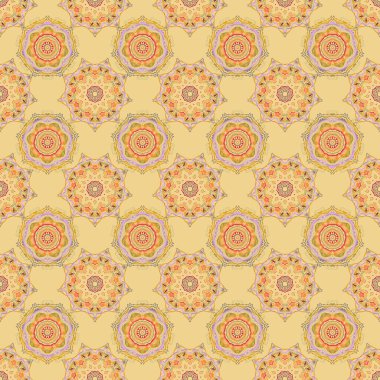 Geleneksel Noel renklerinde kusursuz bir desen. Çok renkli geometrik süslemeli soyut bej arka plan. Dijital kağıt, tekstil baskısı, sayfa doldurma için kullanılabilir.