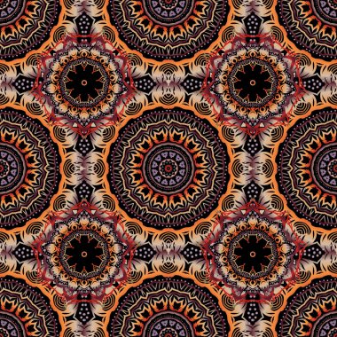 Damask 'ta kahverengi, turuncu ve kırmızı renklerde çiçek deseni var. Vektör illüstrasyonu.