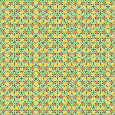 Retro tekstil tasarım koleksiyonu. Sonbahar renkleri. 1950-1960 motifleri. El çizimi çiçek unsurları olan soyut, pürüzsüz vektör deseni. Sarı, kahverengi ve yeşil çiçekli ipek eşarp