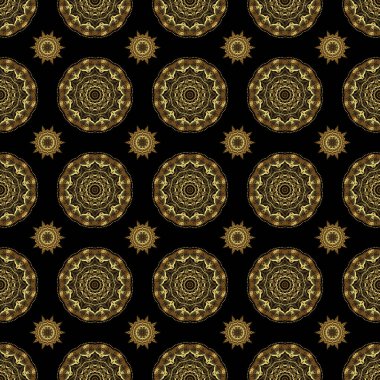 Altın süslemeli klasik tasarım. Siyah bir arkaplan üzerinde altın süslemeleri olan soyut vektörsüz desen.