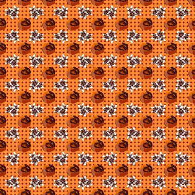 Vektör çizimi. Dekoratif gelincik çiçekleri ve turuncu, kırmızı ve pembe yapraklı kusursuz arkaplan deseni.