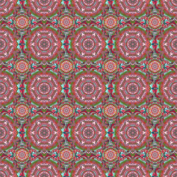 Ikat Damasco Sin Costuras Azulejo Fondo Azul Rojo Naranja Colores — Vector de stock