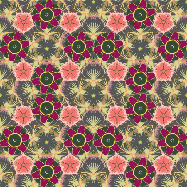Безшовний Візерунок Абстрактних Квітів Зеленому Сірому Рожевому Кольорах Стокові Векторні — стоковий вектор