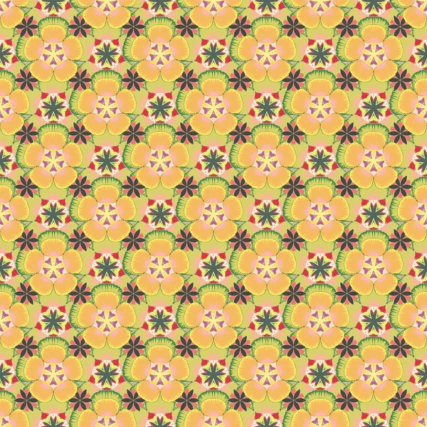 Nahtlose Textur Aus Floralen Ornamenten Beige Gelb Und Grün Vektorillustration — Stockvektor