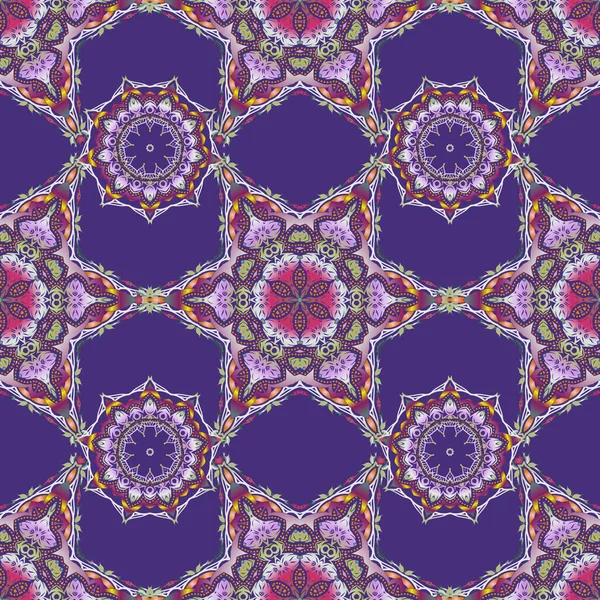 Şam süsü ile kusursuz desen. Eflatun arka planda Arap tarzı kusursuz vektör çok renkli süs. Duvar kağıtları, arka planlar, el ilanları veya ambalaj kağıtları için desen.