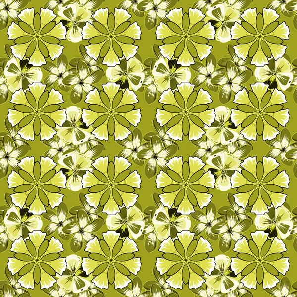 花の背景 ベージュ 緑の可愛いプルメリアの花のシームレスベクトルパターン — ストックベクタ