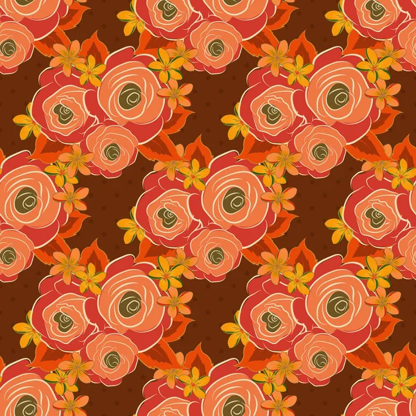 Rose Flower Seamless Pattern Beige Orange Brown Colors — Stock Vector