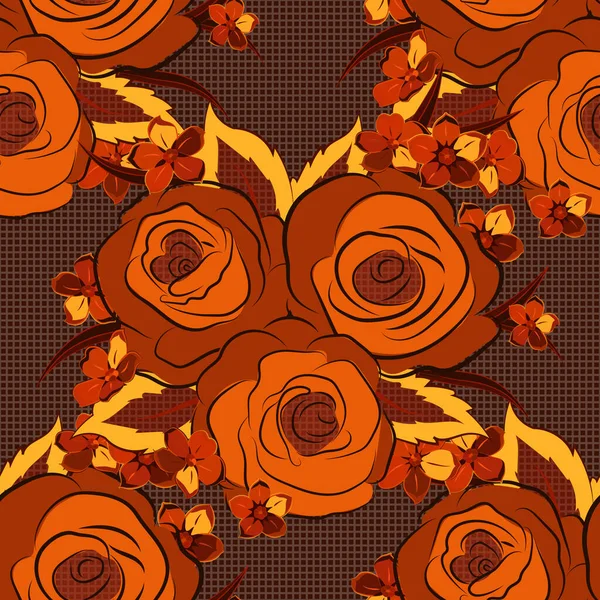 Векторные Открытые Цветки Бутоны Бесшовного Узора Оранжевого Желтого Коричневого Цветов — стоковый вектор