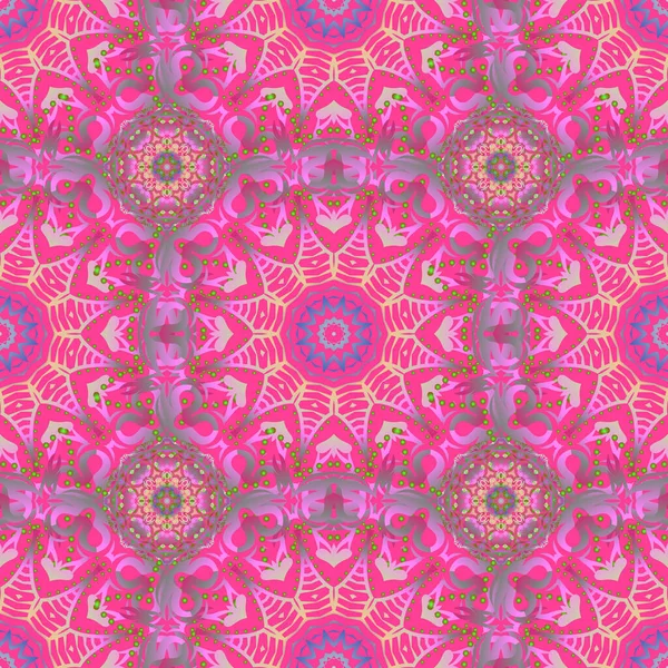 Ikat Damast Nahtlose Hintergrundfliese Violett Rosa Und Beige — Stockvektor