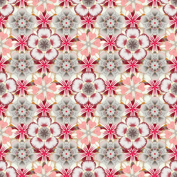 Seamless Abstract Floral Pattern Pink Red Gray Colors Graphic Modern — Stock Vector