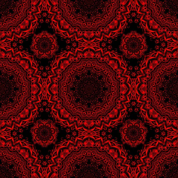 Patrón Floral Sin Costuras Damasco Colores Negro Rojo Adorno Elegante — Vector de stock