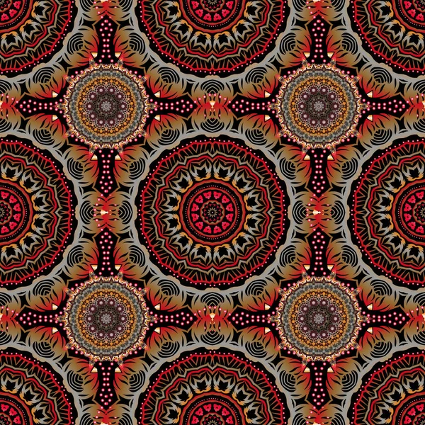 Şam, kahverengi, bej ve kırmızı renklerde, dikişsiz çiçek deseni. Soyut çiçekli kraliyet duvar kağıdı. Vektör stili süs.