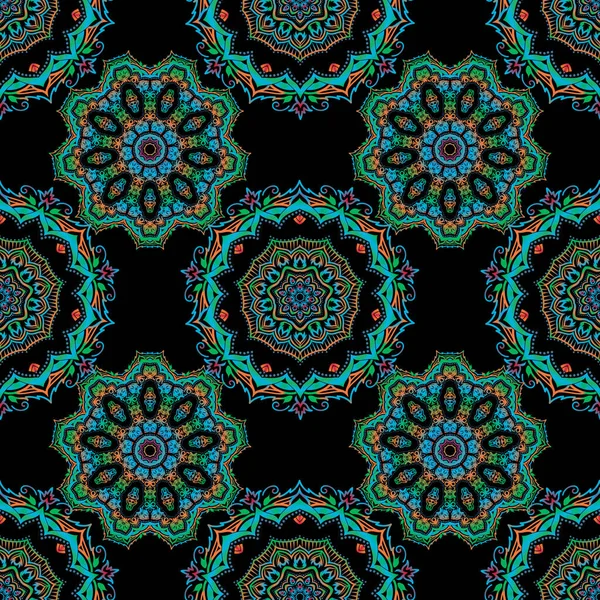 Elegant Green Blue Seamless Pattern Floral Mandala Elements Nice Vector — Stock Vector