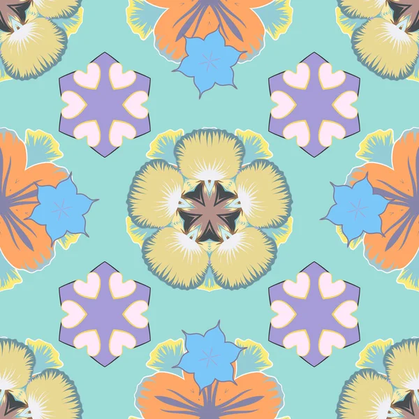 Naadloos Bloemenpatroon Met Gestileerde Bloemen Gele Blauwe Beige Kleuren Vectorillustratie — Stockvector