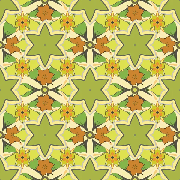 矢量图解 病媒无缝图案 小花呈灰色 黄色和绿色 抽象花卉 — 图库矢量图片
