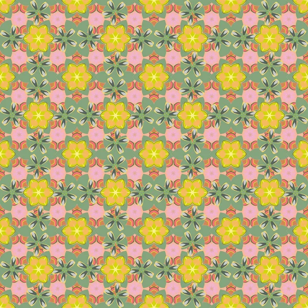 Květinové Pozadí Béžové Žluté Zelené Barvy Pro Tisk Tkaniny Papír — Stockový vektor