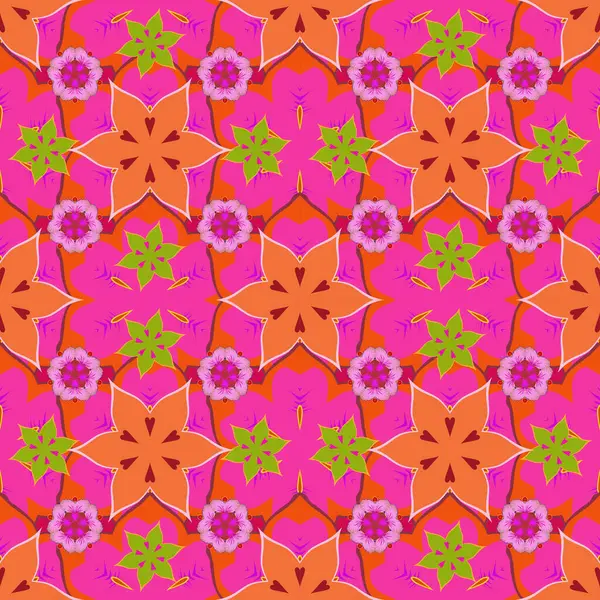 Textura Rosa Naranja Magenta Patrón Sin Costura Vectorial Con Adorno — Archivo Imágenes Vectoriales