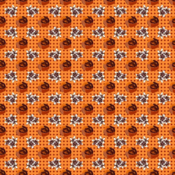 Vector Illustration Seamless Background Pattern Decorative Poppy Flowers Leaves Orange — Stock Vector