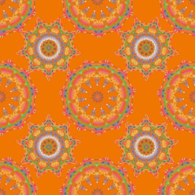 Turuncu arka planda çok renkli, pürüzsüz bir desen. Vektör çizimi. Parlayan Çok Renkli Elementlerle Zarif Noel Arkaplanı.