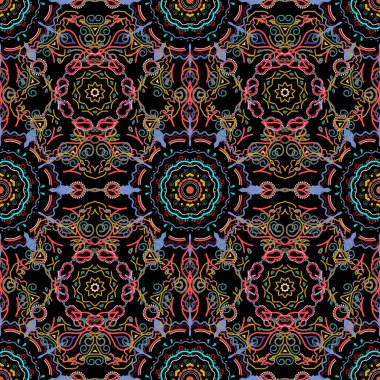 Kesik kağıt dantel dokusu, vektör tül arka plan, kırmızı renklerde girintisiz desen. Vektör illüstrasyonu.